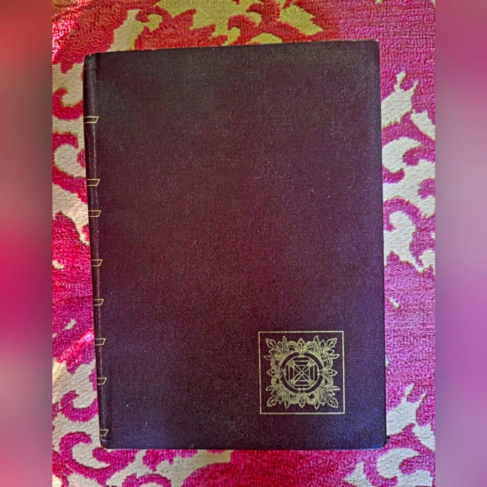 Vtg Vinyl Faux Storage Book Box Red Gold Lettering Decorative 5×7"